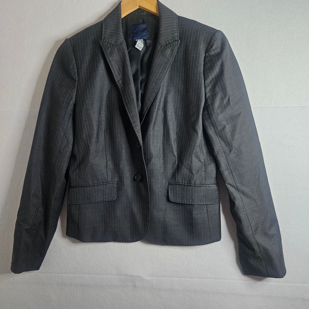 J.Crew Womens 100% Wool Super 120s Pinstripe Blazer Charcoal Gray Size 10 2009